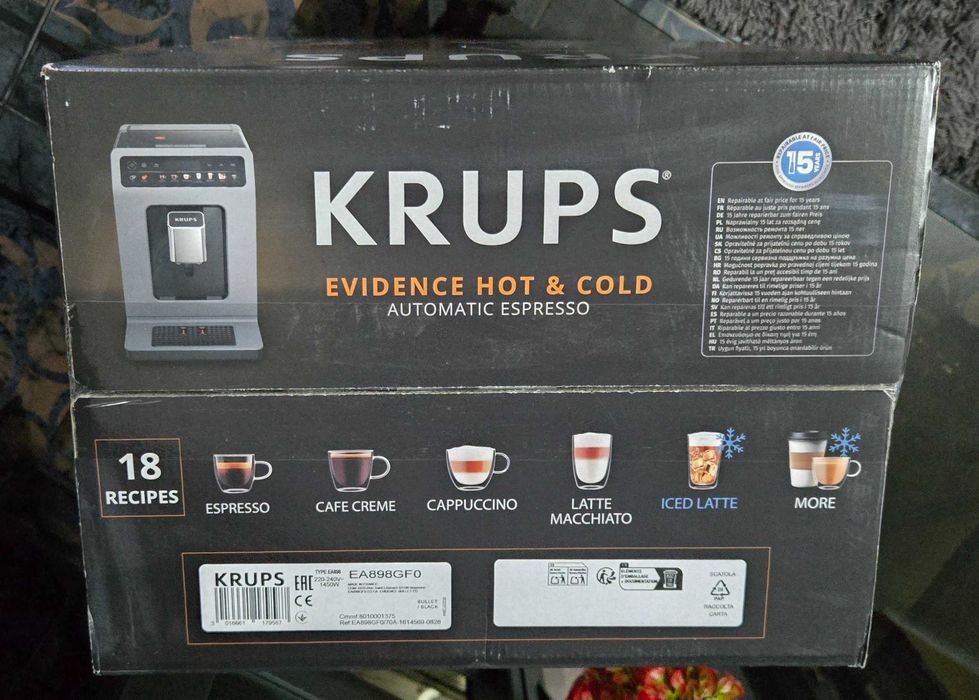 Espressor KRUPS Evidence Hot&Cold EA898GF0, 2.3l, 1450W, NOU SIGILAT