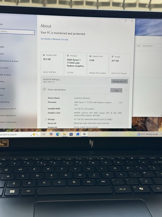 Laptop Gaming Acer Nitro V 15 | Ryzen 7 7735HS | RTX 4060 8GB | 16GB RAM DDR5 | Display 180Hz | Impecabil