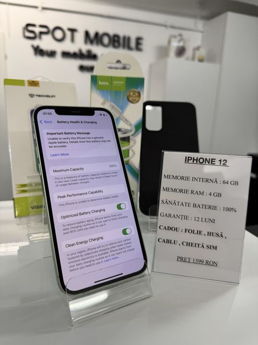 ispotmobile.ro  iPhone 12 black 128 si 64 gb , 100% ! Garantie 2 ani + cadou