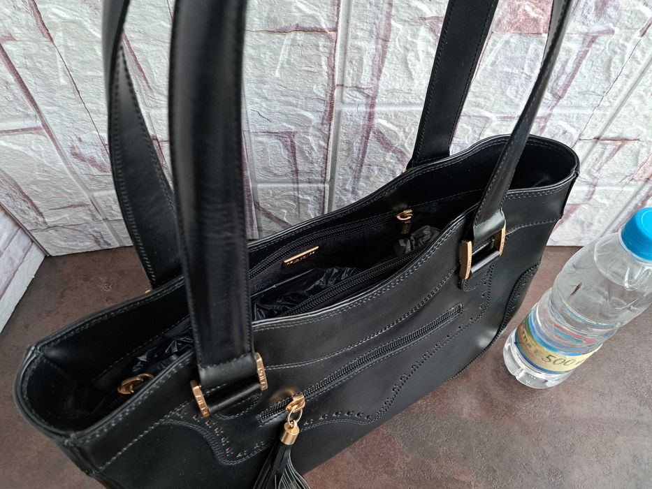 дамска чанта,черна кожена чанта-естествена кожа