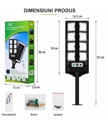 Улична соларна лампа BK260-8, 55 см, 8 LED диода, вграден соларен панел, дистанционно управление, сензор за светлина