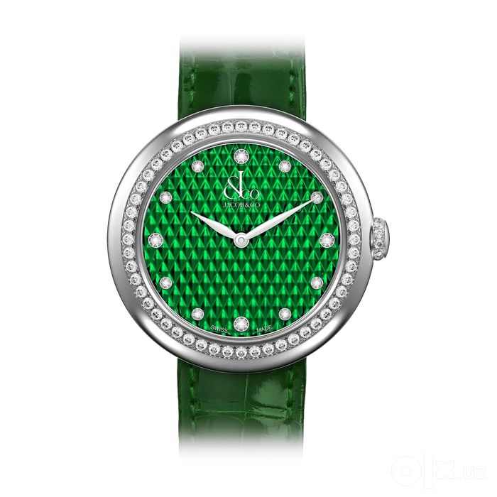 Jacob & Co Brilliant One Row 34 mm Stainless Steel Green Pyramid Dial