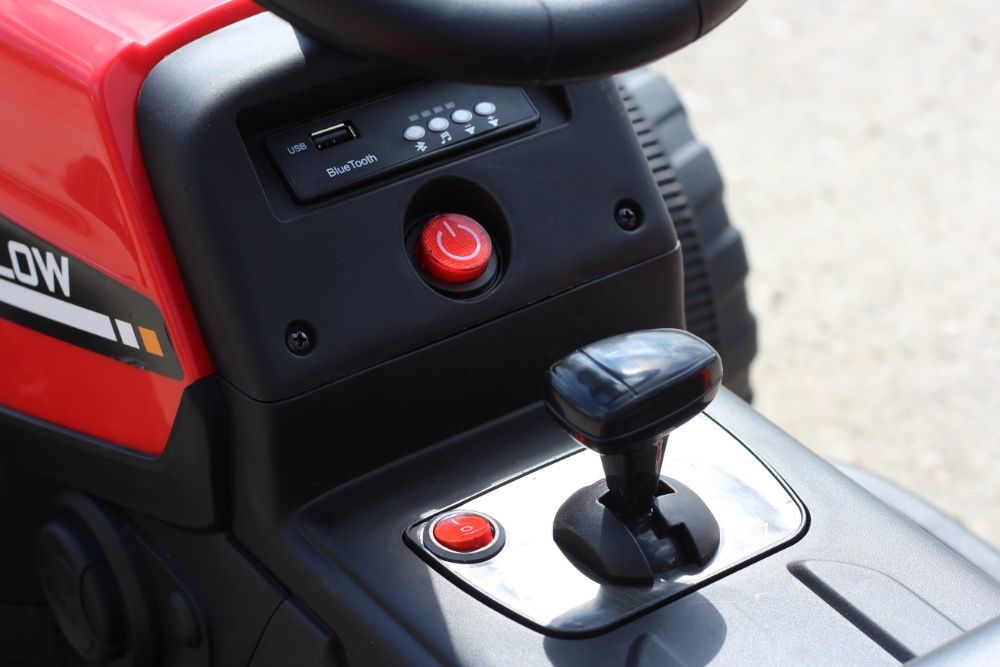 Tractor electric 12V cu Remorca, Blutooth si Telecomanda inclus #Rosu