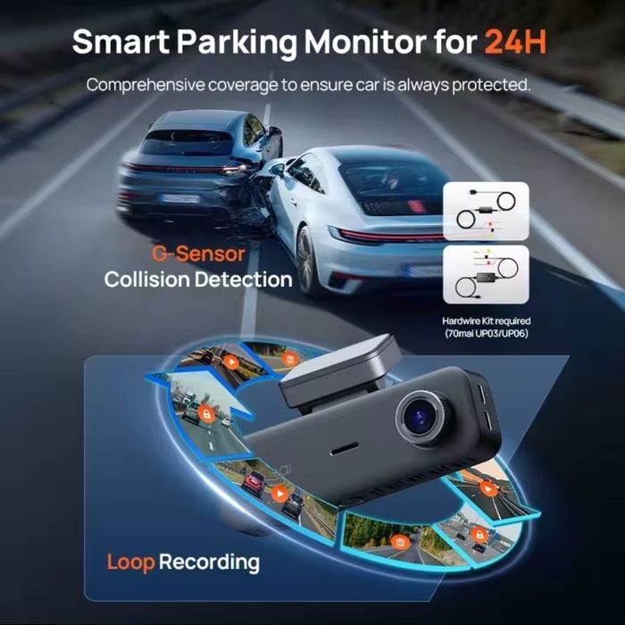 Camera de bord 70mai T800E 4K + kit supraveghere parcare + card 128GB