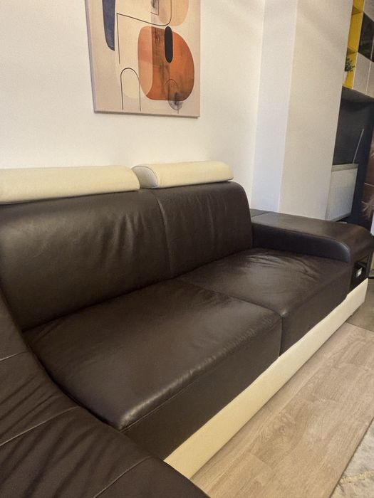 Canapea de piele, masa tapisata cu piele si perne piele