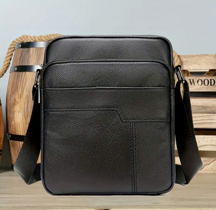 Мъжка бутикова кожена чантичка /Черна естествена кожа -10% Промоция!