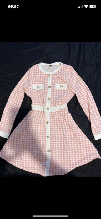 Rochie roz cu alb carouri