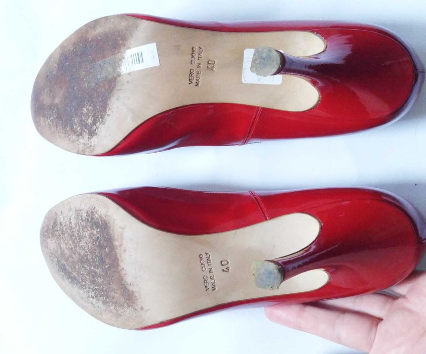 Pantofi de piele lacuita rosu cu toc subtire 40