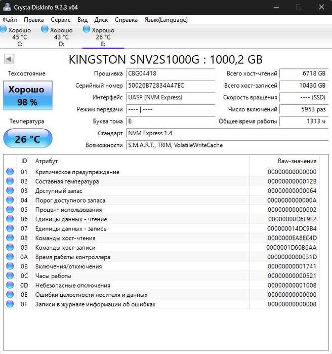 SSD NVMe M2 1Tb Kingston 2280