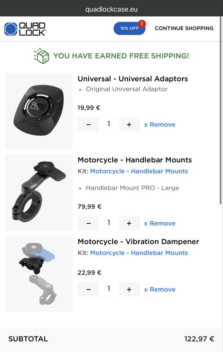 QuadLock Handlebar Pro + amortizor + adaptor