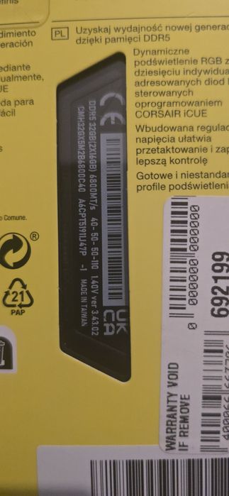 KIT Ram Corsair Vengenace RGB 32Gb DDr5 6800 CL36 merge si 6000 cl30