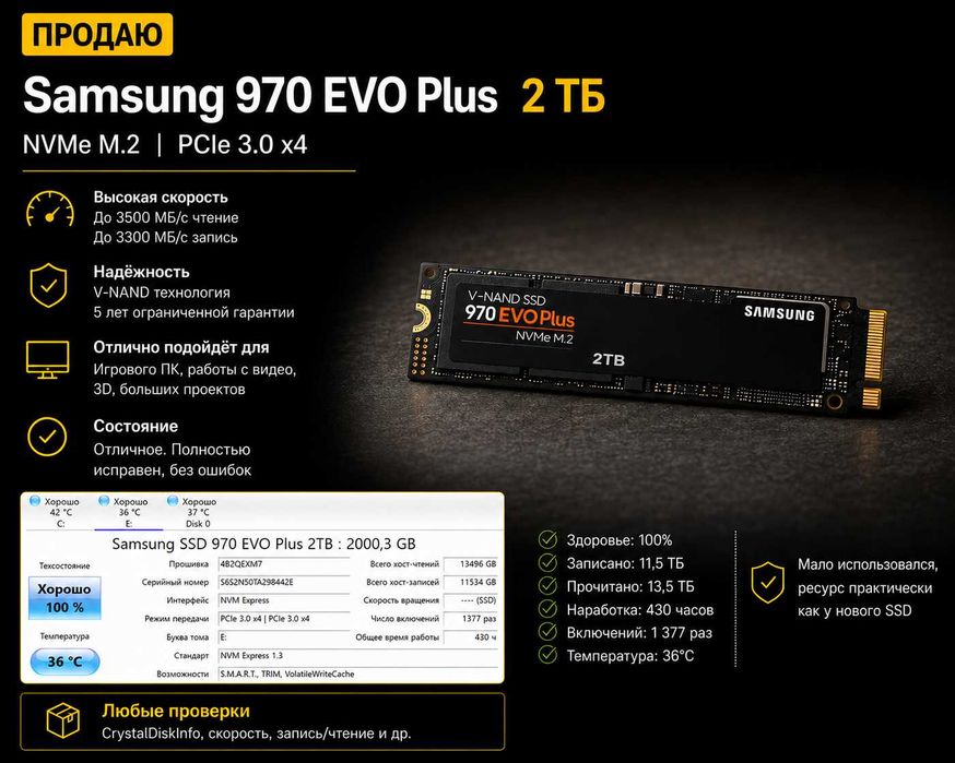 SSD Samsung 970 EVO Plus 2 ТБ
