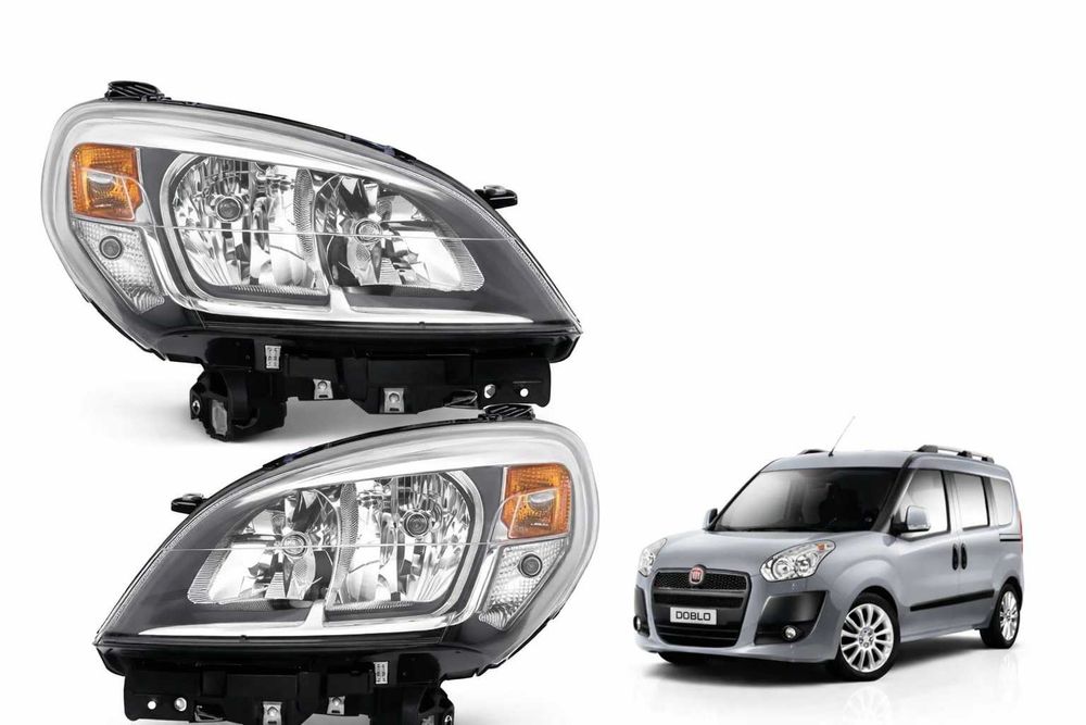 Фарове Фар за ФИАТ ДОБЛО 2015 + с мотор хромирана рамка / FIAT DOBLO /