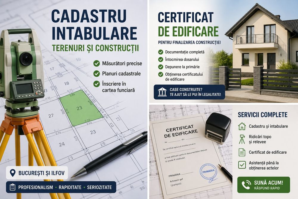 Certificat de edificare + Cadastru + Intabulare | Case construite | București