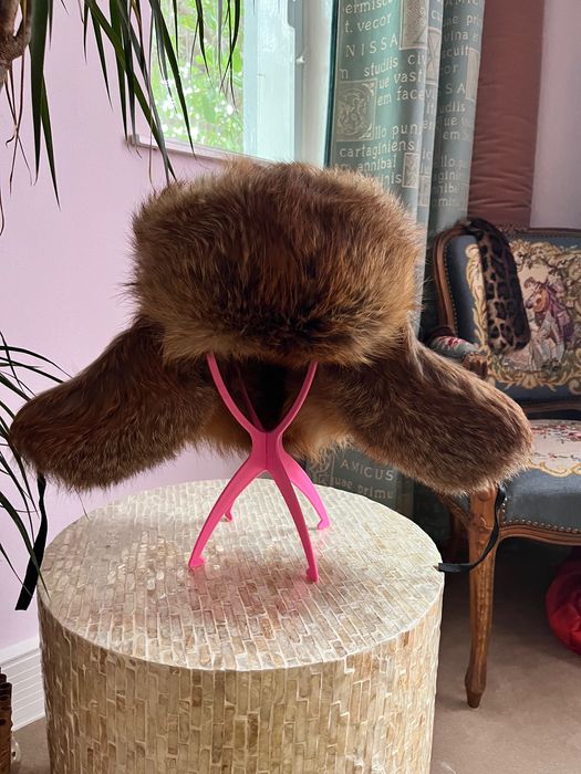 Caciula ruseasca ushanka unisex din blana naturala de vulpe rosie