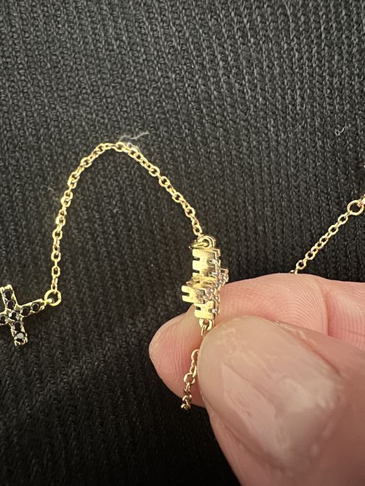 Lanț/ Colier aur roz 14k, decorat cu cruciulițe albe și negre