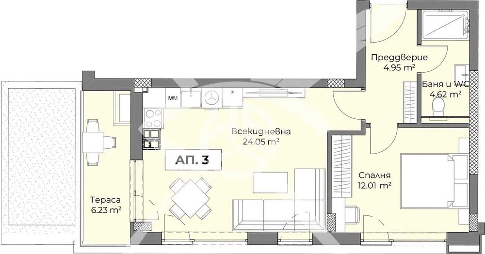 Двустаен апартамент в Христо Смирненски