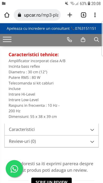 Vând subwoofer activ Phoenix Gold