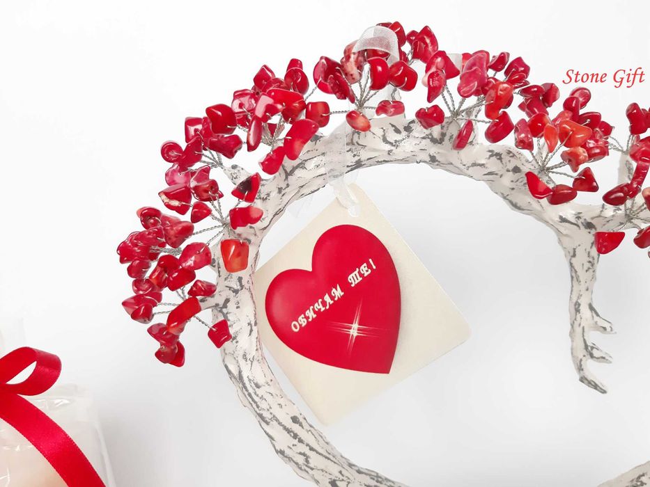 Дръвче Червен Корал Сърце, Подарък Момиче, Подарък Жена, Рожден Ден