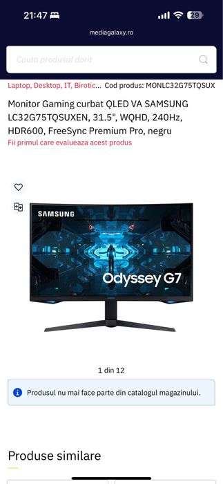 Monitor Gaming curbat QLED VA SAMSUNG