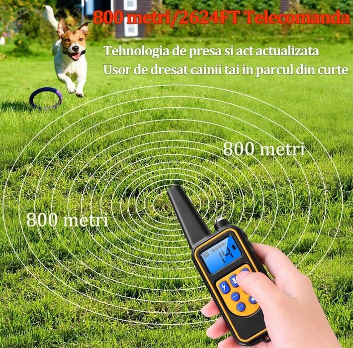Zgardă dresaj câini cu Electroso Sunet & vibrații 800m, IP67