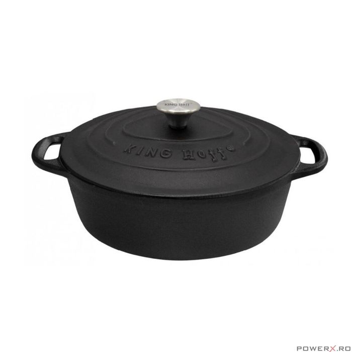 Oala fonta 6.2litri, 33cm cratita cu capac, negru, KingHoff