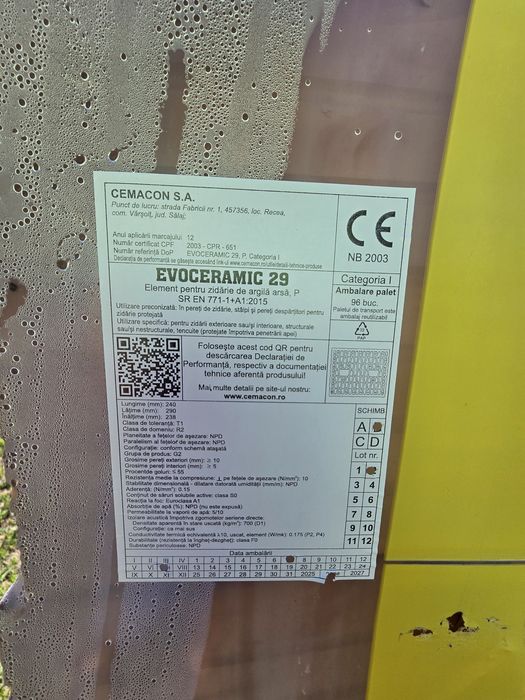 Caramida Cemacon Evoceramic 29 - 360 buc (3 paleti sigilati + 1 partial) - 6 lei/buc
