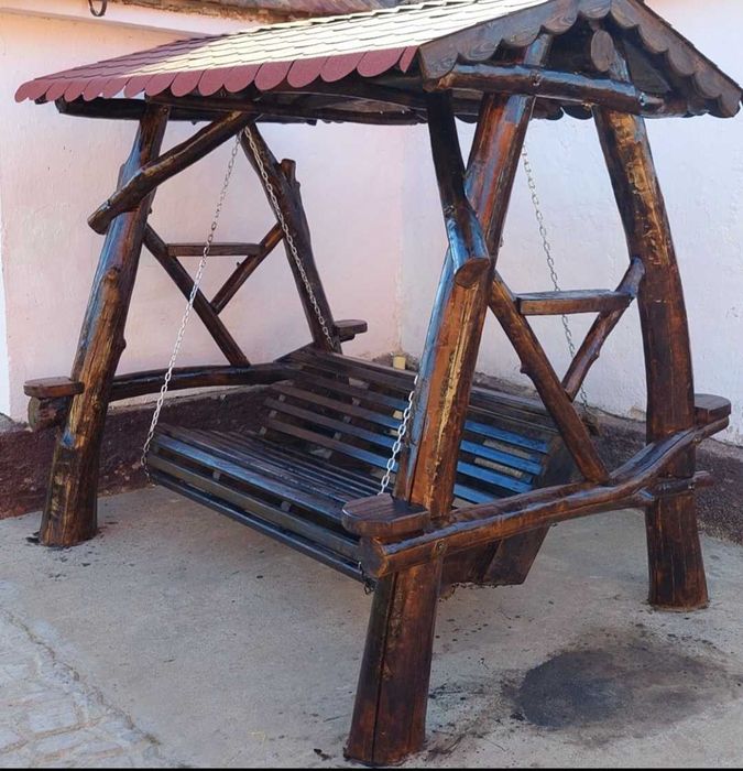 Leagăn rustic din lemn masiv tratat