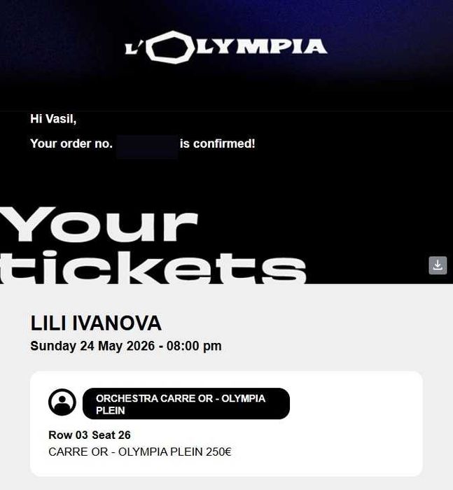 Билет за концерт на Лили Иванова в зала Олимпия