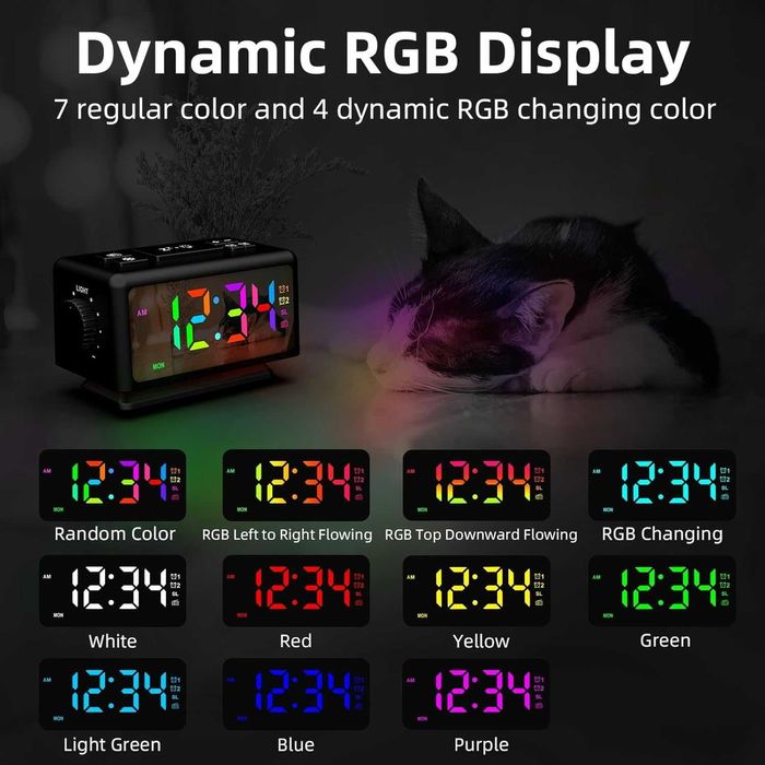 Дигитален RGB будилник с FM радио, огледален дисплей, USB изходи