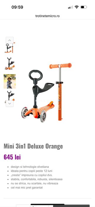 Trotineta Micro Mini Deluxe 3 in 1, cu scaunel