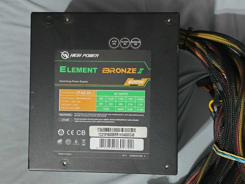 Sursa PC High Power Element Bronze II 600W, Eficienta 80 Plus Bronze, Activa PFC 2x PCIe 6+2 pini