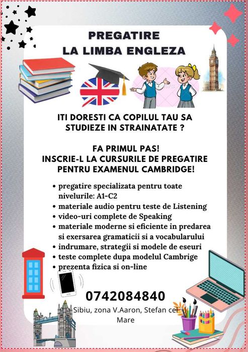 Meditatii la limba Engleza pentru examene Cambridge, teste si teme