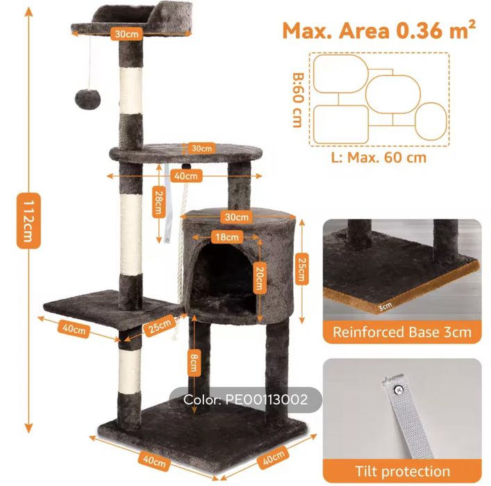 Котешка Катерушка Кула Къща Дърво за Игра 112 см