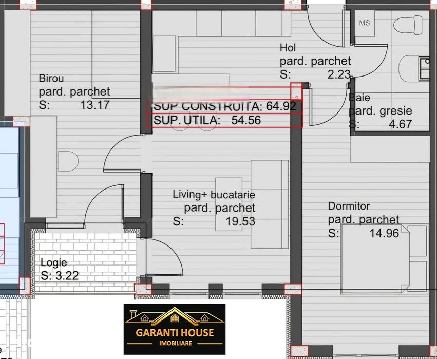 Zona Republicii, apartament 3 camere, 68.14 mpc, semifinisat, 80 111€