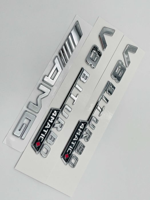 Set embleme compatibile Mercedes V8 biturbo 4matic+ AMG crom