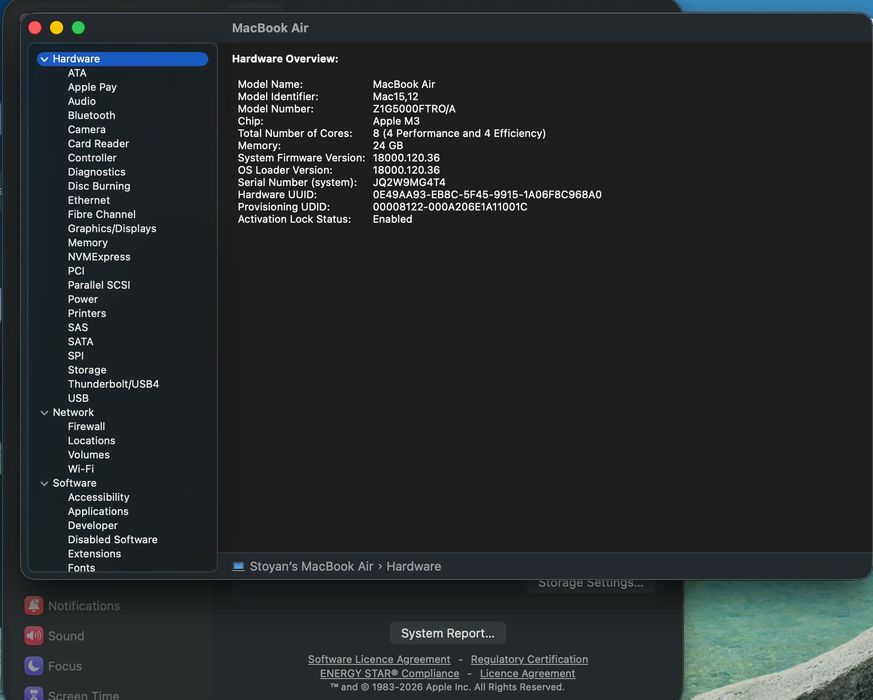 MacBook Air M3 24GB RAM 8CPU 10GPU 512GB RAM