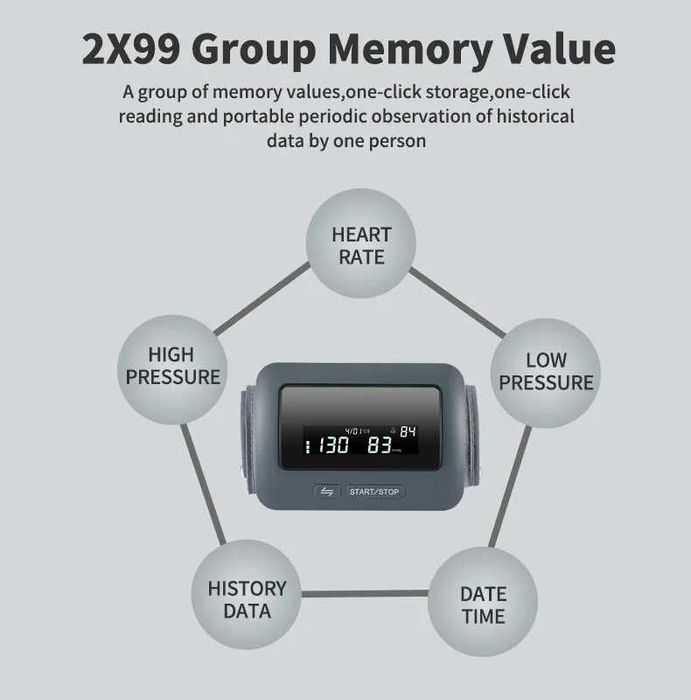 Електронен сфигмоманометър, апарат за кръвно налягане за ръка, 7 в 1