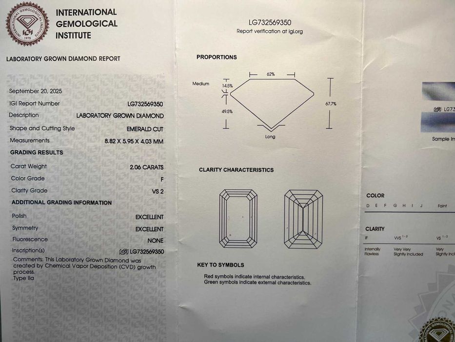 Vand inel de logodna aur 14K cu diamant 2,06ct ,taietura smarald , NOU