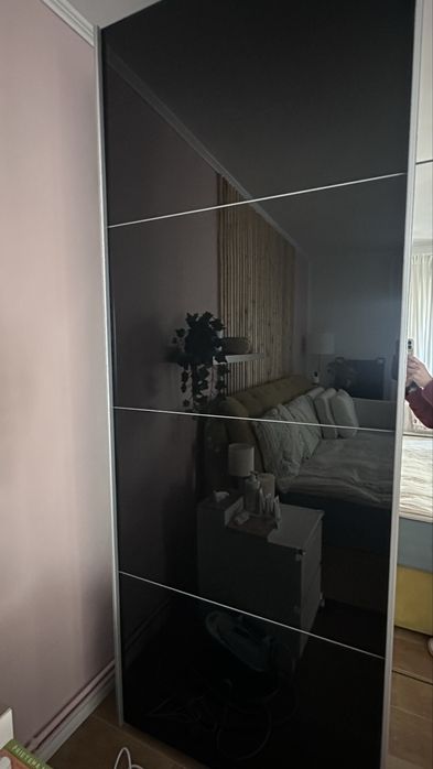 Vand doua usi glisante cu sticla neagra 224 cm/92 cm