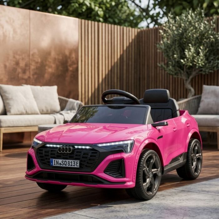 Детска акумулаторна кола Audi RS Q8 12V - Дистанционно управление, музика, LED светлини и амортисьори – розова