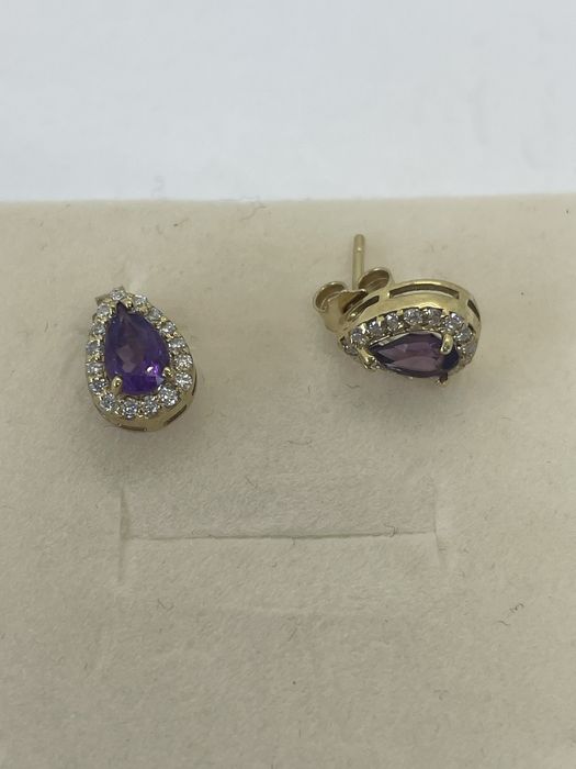 Cercei din aur 18 k cu diamante si ametist