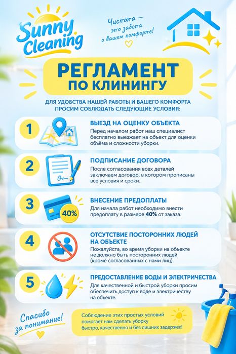 Клининг помещений, уборка любой сложности