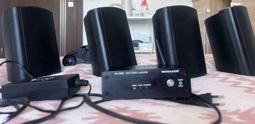 Sistem Audio Profesional Monacor SA-160BT (Bluetooth) + 4 Boxe + Suporți