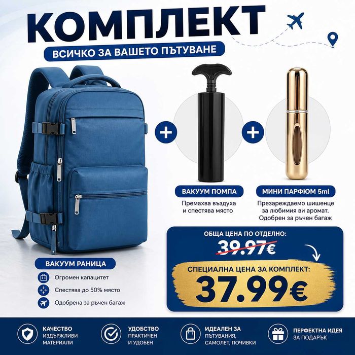 Вакуумна компресионна раница за пътуване със самолет Ryanair WizzAir