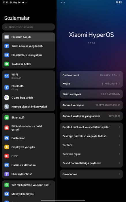 Redmi pad 2 pro 8/256 igravoy planshet hali yangi