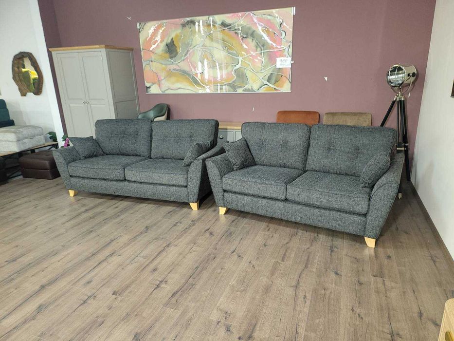Сив комплект дивани от плат тройка и двойка
