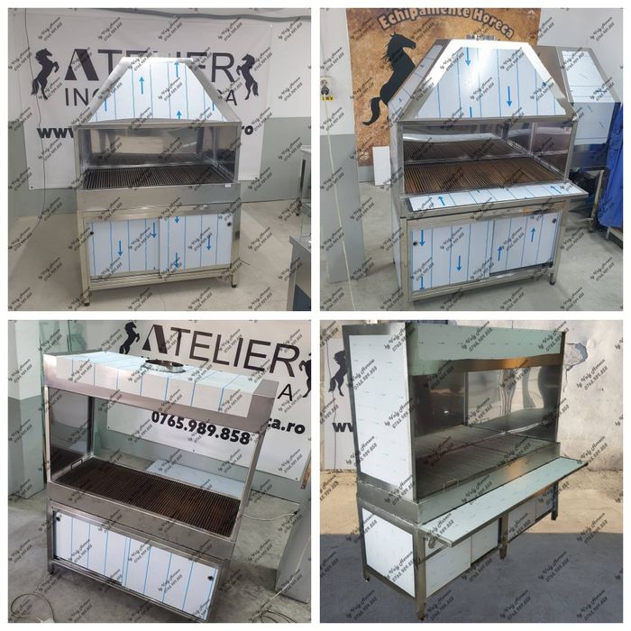 Gratar, gratare inox pe carbuni, lemne cu hota si dulap, cu samota