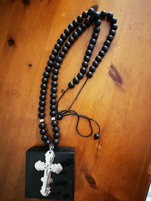 Мъжки Черен Гердан с Кръст. Бижута за мъже - Комплект колие от естеств