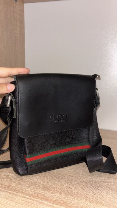 Borsetă G ucci black , green-red strap